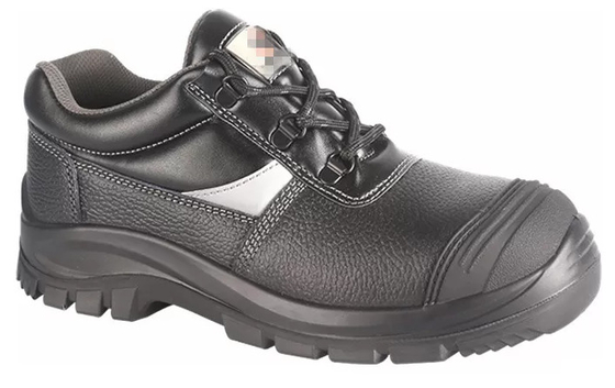 Black PPE Safety Shoes Water Proof Oil Proof With Steel Toe Cap Grain Cow Leather