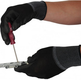 Black Polyurethane Protective Work Gloves , PU Nylon Knit Gloves Grip Palm Fit