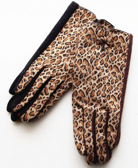 High End Ladies Fashion Gloves Atmosphere Driving Party Use Warm Leopard Bow
