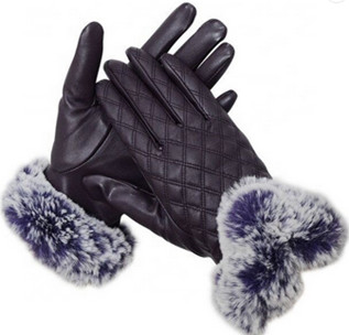 Fur Cuff Leather Fashion Gloves Customized PU Touch Screen Plain Style