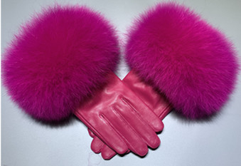 Windproof Women Mittens Gloves Genuine Sheep Skin Leather Outdoor Driving Fox Fur