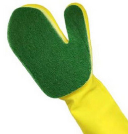 Sponge Scouring Pad Latex Cleaning Gloves For Dish Washing Yellow Color