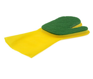 Sponge Scouring Pad Latex Cleaning Gloves For Dish Washing Yellow Color