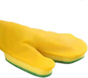 Sponge Scouring Pad Latex Cleaning Gloves For Dish Washing Yellow Color