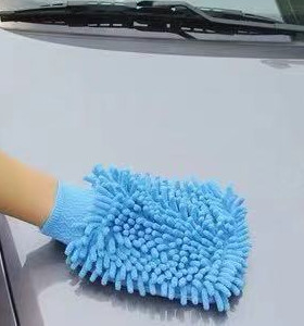 Microfiber Silicone Cleaning Gloves , Soft Chenille Mitt Car Wash Glove