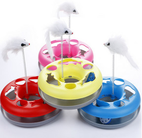 Pet Plastic Turntable With Sounding Bell Ball Feather Mouse Pet Cat Toy